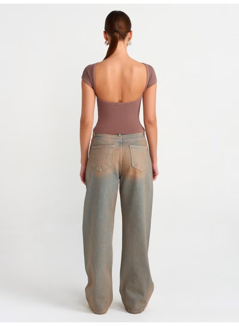 Dilvin 71464 Front Pieced Baggy Denim Trousers-Tint - Image 2